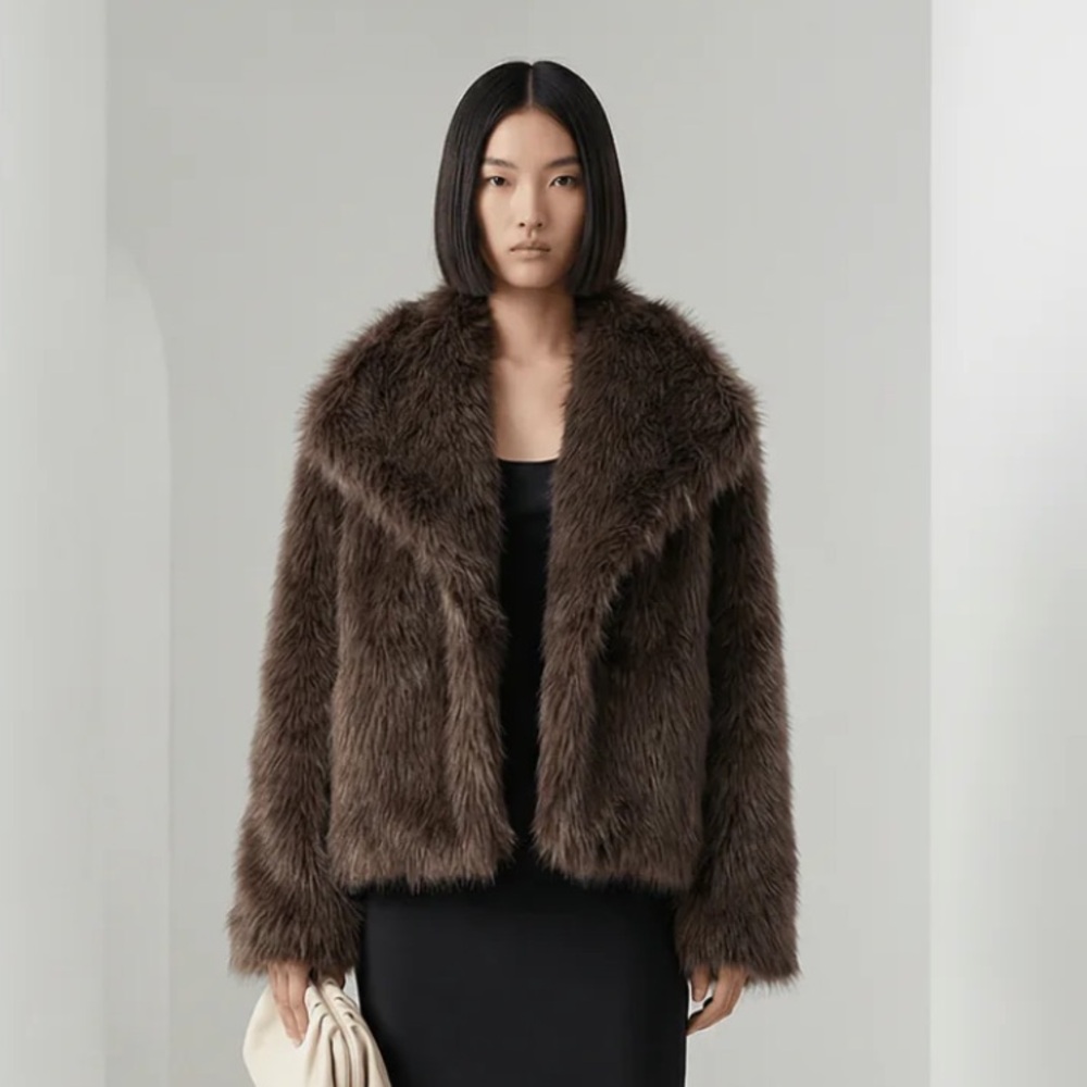 Elegant Brown Faux Fur Jacket